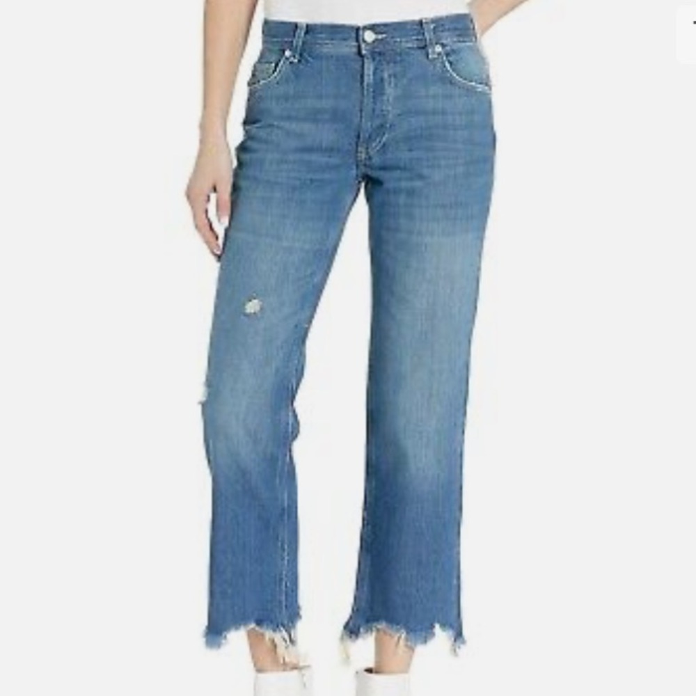 FREE PEOPLE Maggie Mid-Rise Distressed Raw Edge Crop Jean in Sequoia Blue